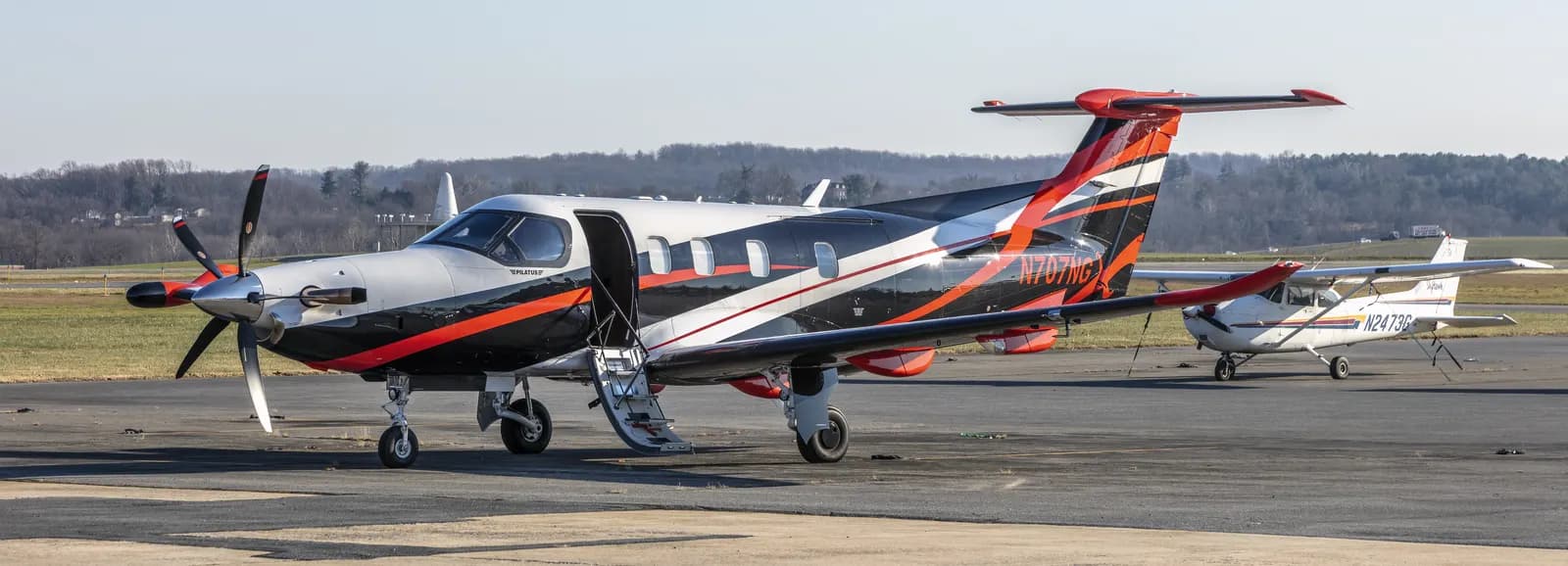Pilatus PC-12 on airport ramp in profile